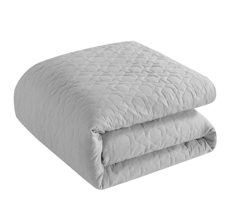 NY&C Home Davina 5 Piece Comforter Set Geometric Hexagonal Pattern Design Bedding - Decorative Pillows Shams Included, Queen, Grey - Queen