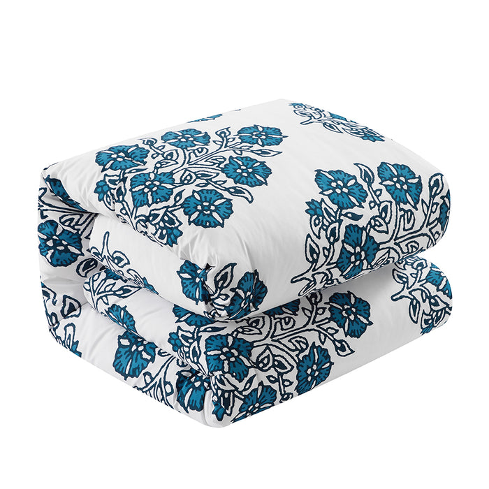 Chic Home Yazmin 7 Piece Duvet Cover Set Large Scale Floral Medallion Print Design Bed In A Bag Bedding Queen Blue - Queen