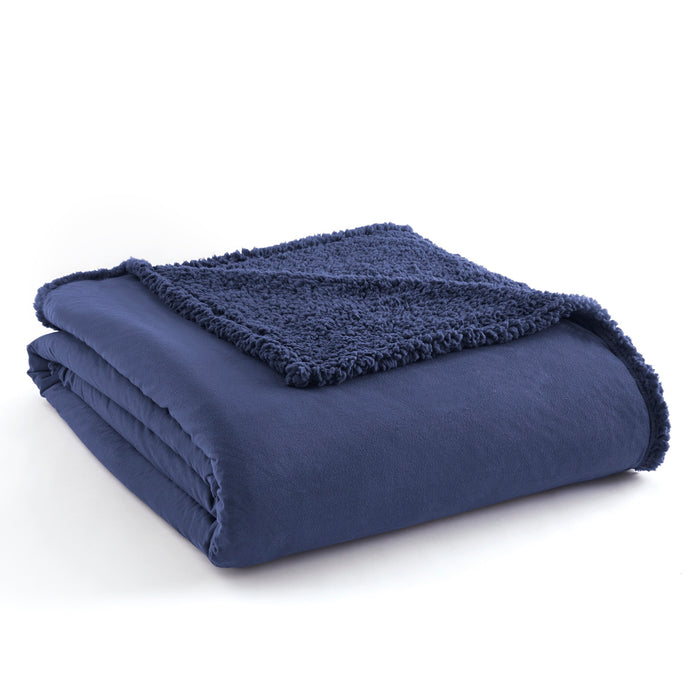 Shavel Micro Flannel High Quality Reversible Solid Patterned Super Soft Sherpa Blanket - Full/Queen 90x90" Smokey Mt Blue - Full/Queen,Smokey Mt. Blue