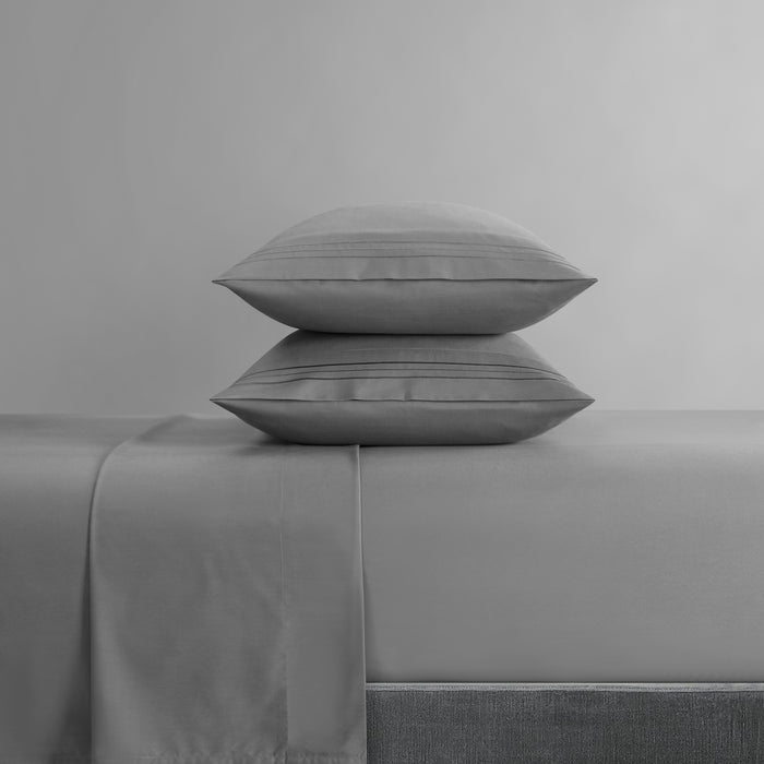 NY&C Home Lain 4 Piece Sheet Set Super Soft Stripe Embroidered Design – Includes 1 Flat, 1 Fitted Sheet, and 2 Pillowcases, King, Grey - Gray