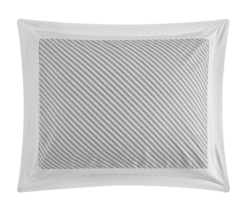 NY&C Home Gibson 7 Piece Comforter Set Striped Hotel Collection Design Bed In A Bag Bedding - Sheets Decorative Pillows Pillowcase Sham Included, Twin, Grey - Grey