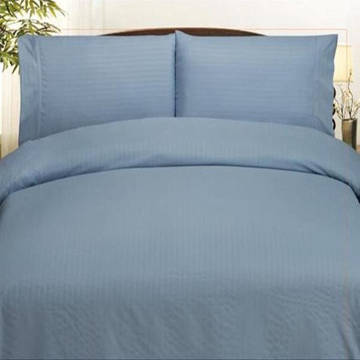 Plazatex Embossed Dobby Stripe Microfiber Comforter Bed In A Bag Set - Queen 86x86", Light Blue - Queen