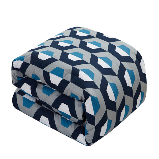 Chic Home Tudor 7 Piece Duvet Cover Set Contemporary Geometric Hexagon Pattern Print Bed In A Bag Bedding with Zipper Closure Blue