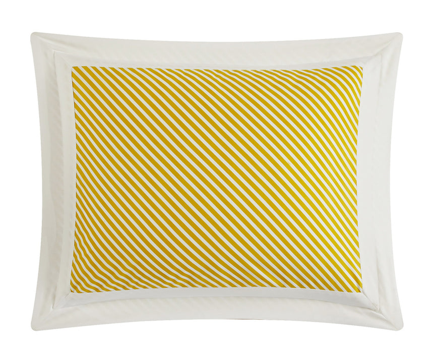 NY&C Home Gibson 9 Piece Comforter Set Striped Hotel Collection Design Bed In A Bag Bedding - Sheets Pillowcases Decorative Pillows Shams Included, Queen, Yellow - Queen