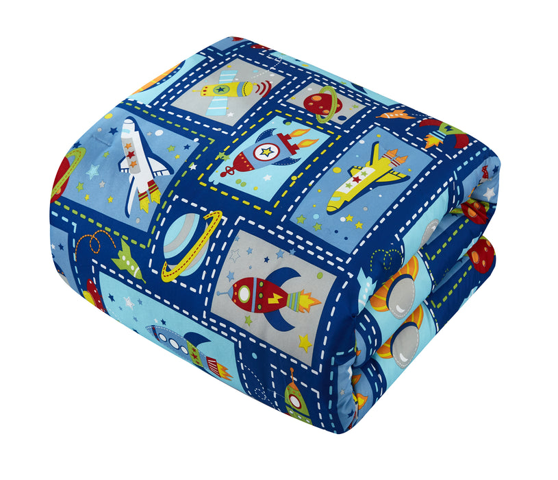 Chic Home Spaceship 4 Piece Comforter Set "Space Explorer" Design Bedding - Throw Blanket Decorative Pillow Sham Included Twin XL Blue - Twin