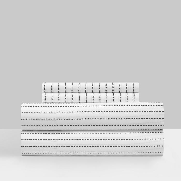 Chic Home Kailey Sheet Set Solid White With Dot Striped Pattern Print Design - Includes 1 Flat, 1 Fitted Sheet, and 1 Pillowcase - 3 Piece - Twin 66x102", Charcoal Grey - Charcoal