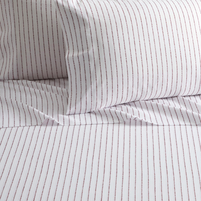 Chic Home Kailey Sheet Set Solid White With Dot Striped Pattern Print Design - Includes 1 Flat, 1 Fitted Sheet, and 1 Pillowcase - 3 Piece - Twin 66x102", Wine Red - Wine Red
