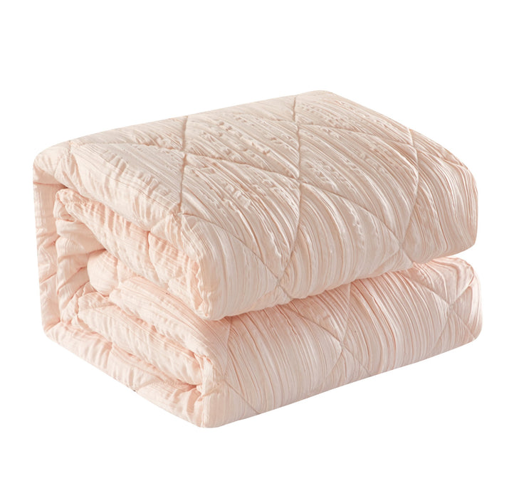 NY&C Home Leighton 5 Piece Comforter Set Diamond Stitched Design Crinkle Textured Pattern Bedding - Decorative Pillows Shams Included, Queen, Blush - Queen