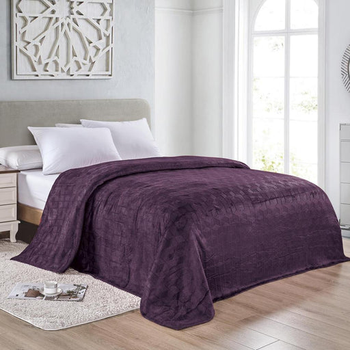 Amrani Bedcover Embossed Blanket, Soft Premium Microplush, King, Plum - King