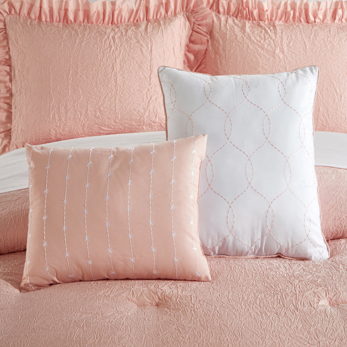 Chic Home Kensley Comforter Set Washed Crinkle Ruffled Flange Border Design Bedding Blush, Twin - Twin