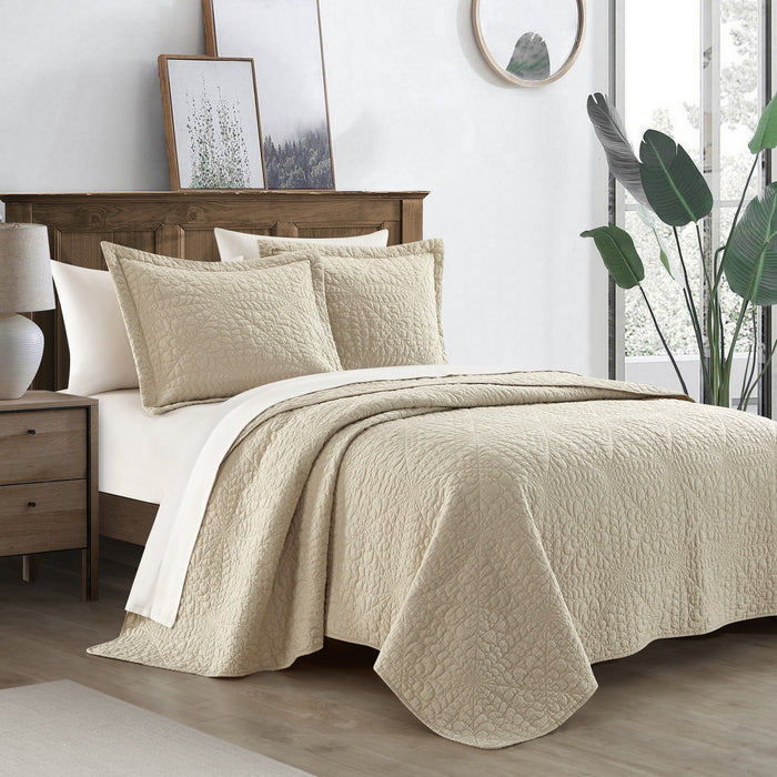 NY&C Home Babe 7 Piece Cotton Quilt Set Geometric Floral Pattern Bed In a BagBedding - Sheets Pillowcases Pillow Shams Included, Queen, Beige - Queen