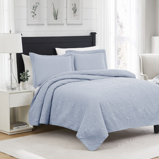 RT Designers Collection Milla 3pc Pinsonic Premium Quality All Season Quilt Set for Revitalize Bedroom With Blue