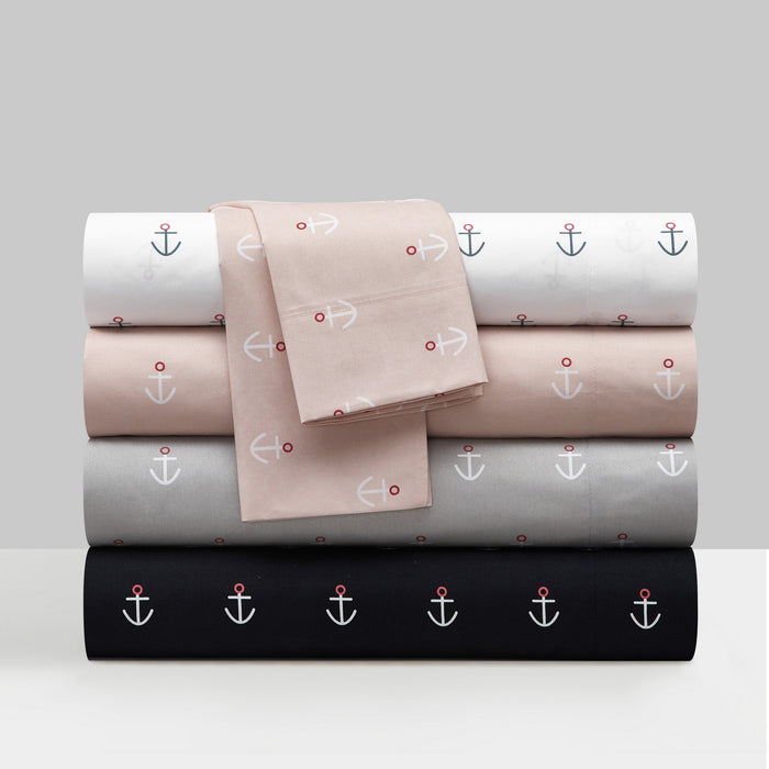 NY&C Home Marina 3 Piece Sheet Set Super Soft Nautical Theme Geometric Anchor Pattern Print Design – Includes 1 Flat, 1 Fitted Sheet, and 1 Pillowcase, Twin XL, Rose - Rose