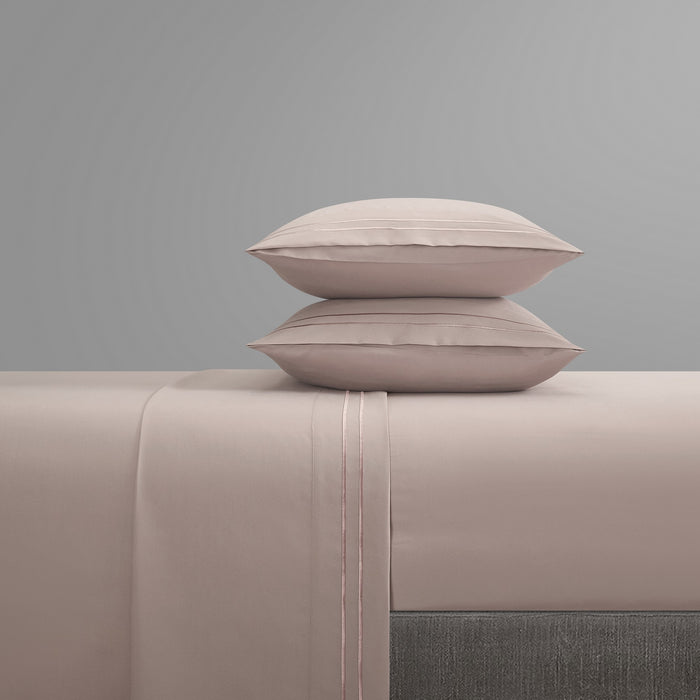 Chic Home Savannah Sheet Set Solid Color With Dual Stripe Embroidery - Includes 1 Flat, 1 Fitted Sheet, and 2 Pillowcases - 4 Piece - King 108x102", Rose - Rose
