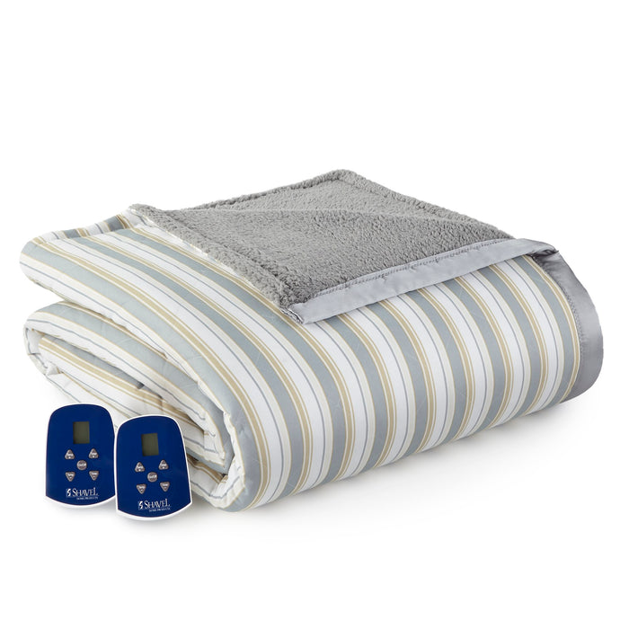 Shavel Micro Flannel Heating Technology Luxuriously Soft Stripe Sherpa Electric Blanket - Twin 62x84" - Metro Stripe - Twin,Metro Stripe