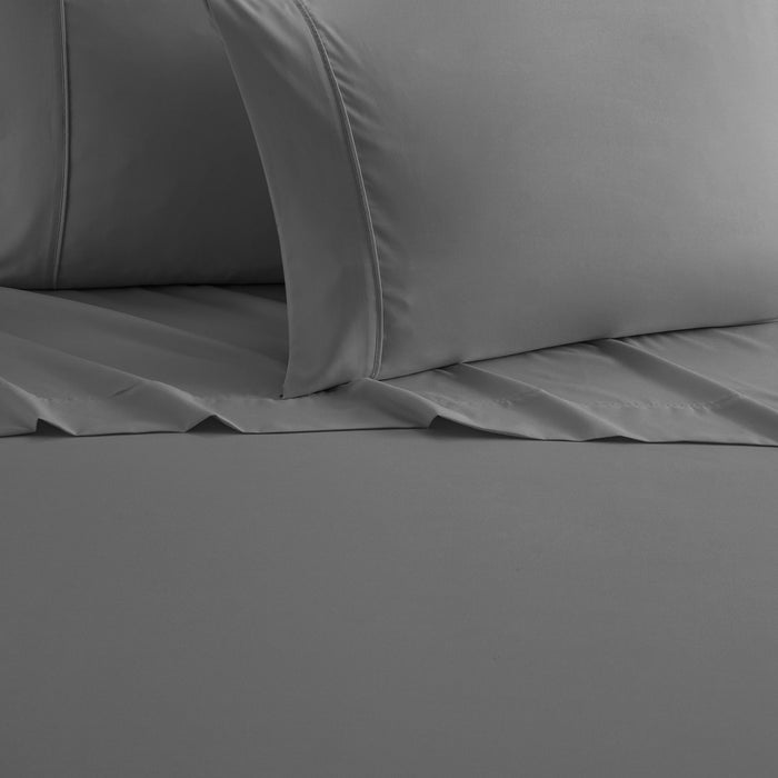 Chic Home Ashton Sheet Set Super Soft Solid Color With Piping Flange Edge Design - Includes 1 Flat, 1 Fitted Sheet, and 2 Pillowcases - 4 Piece - King 108x102", Grey - King