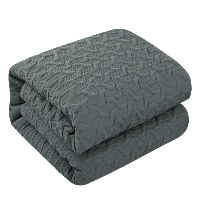 Chic Home Jazmine 3 Piece Comforter Set Embossed Embroidered Quilted Geometric Vine Pattern Bedding - Pillow Shams Included Queen Grey - Queen