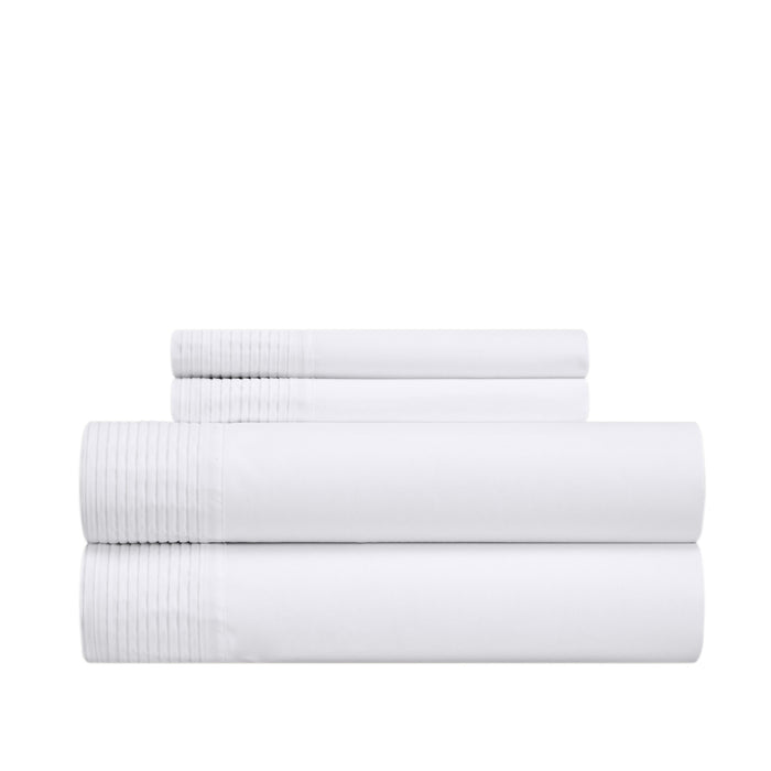 Chic Home Harley Sheet Set Solid Color With Pleated Details - Includes 1 Flat, 1 Fitted Sheet, and 2 Pillowcases - 4 Piece - Queen 90x102", White - White