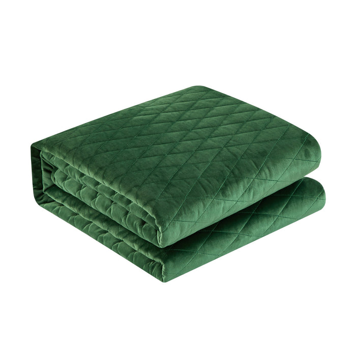 NY&C Home Wafa 3 Piece Velvet Quilt Set Diamond Stitched Pattern Bedding - Pillow Shams Included, Queen, Green - Queen
