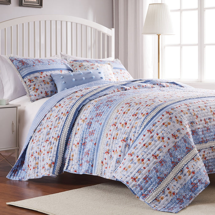 Greenland Home Betty Lace-Embellished Oversized Quilt and Pillow Sham Set - 2-Piece - Twin/XL 68x88", White - Twin/XL