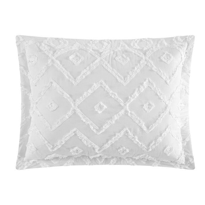 NY&C Home Cody 7 Piece Cotton Quilt Set Clip Jacquard Geometric Pattern Bed In A Bag Bedding -Sheets Pillowcases Pillow Shams Included, King, White - King