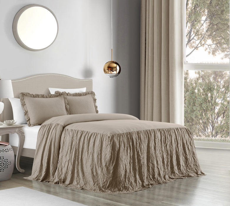 Chic Home Ashford Quilt Set Crinkle Crush Ruffled Drop Design Bedding - Pillow Shams Included - 3 Piece - King 80x76", Taupe - King