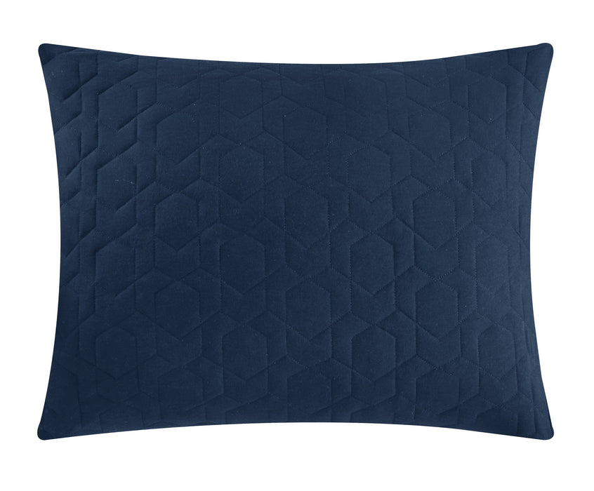 NY&C Home Davina 5 Piece Comforter Set Geometric Hexagonal Pattern Design Bedding - Decorative Pillows Shams Included, Queen, Navy - Queen