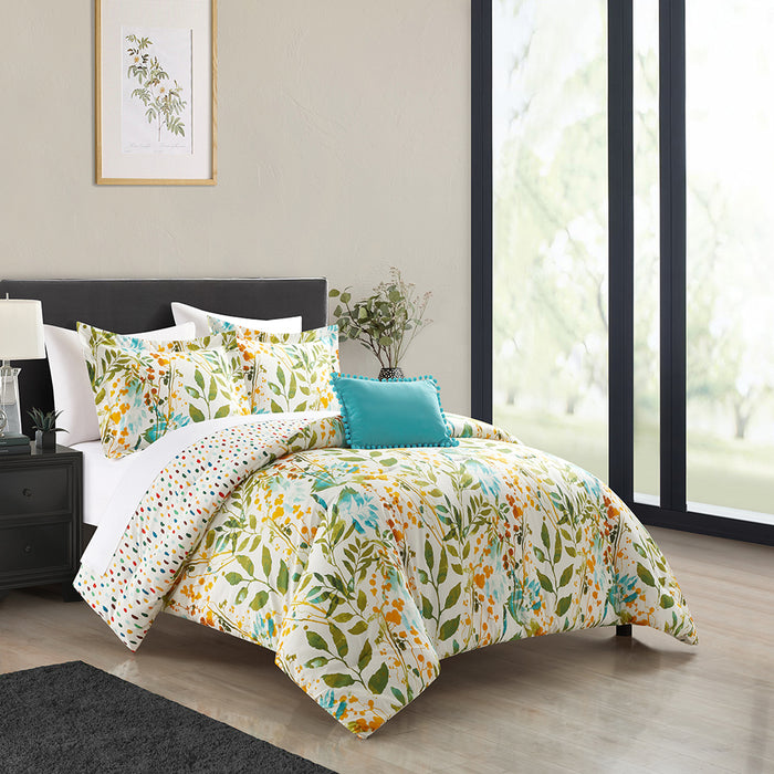 Chic Home Blaire 8 Piece Comforter Set Reversible Hand Painted Floral Print Design Bed In A Bag Bedding Queen Multi-color - Queen