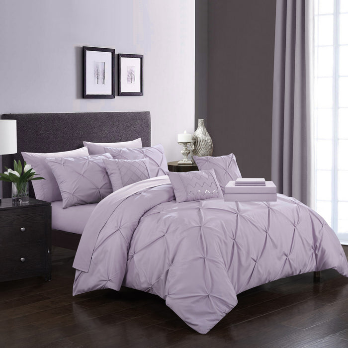 Chic Home Mycroft Pinch Pleated Ruffled Bed In A Bag Soft Microfiber Sheets 10 Pieces Comforter Decorative Pillows & Shams - King 104x90, Lavender - King