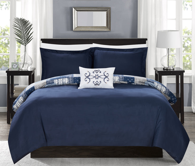 Chic Home Utopia 4 Piece Reversible Duvet Cover Set Patchwork Bohemian Paisley Print Design Bedding Queen Blue - Queen