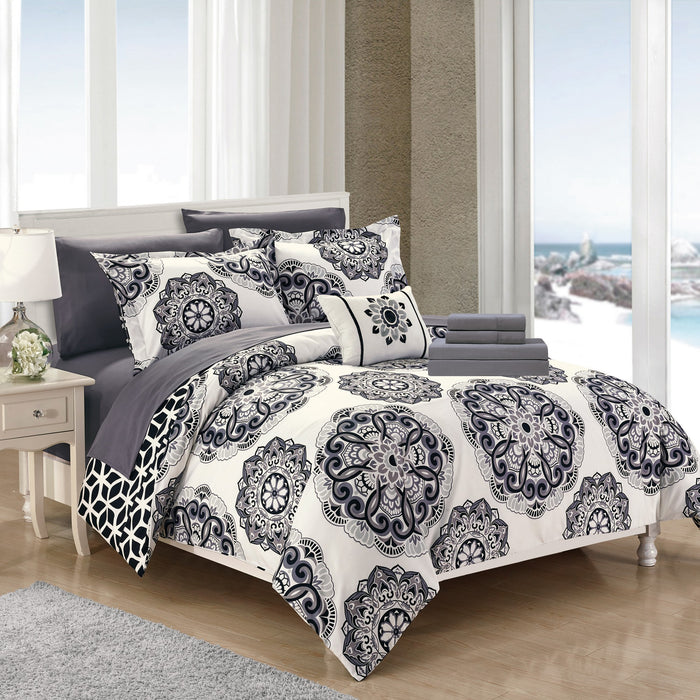 Chic Home Medallion Modern Pattern Microfiber 6/8 Pieces Comforter Bed In A Bag Sheet Set & Decorative Shams - King 106x92, Black - King
