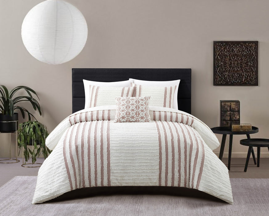 Chic Home Sofia Cotton Comforter Set Clip Jacquard Striped Pattern Design Bedding - Decorative Pillow Shams Included - 4 Piece - Queen 92x96", Blush - Queen