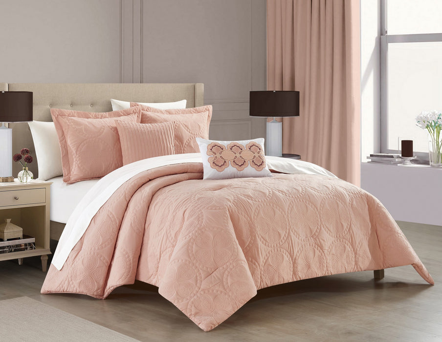 Chic Home Adaline Comforter Set Embroidered Design Bedding - Decorative Pillows Shams Included - 5 Piece - King 104x92", Blush - King