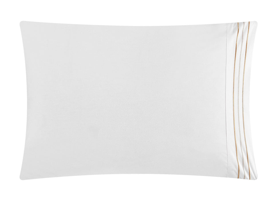 Chic Home Alexander Cotton Duvet Cover Set With Dual Stripe Embroidered Hotel Collection Bed In A Bag Bedding - Includes Sheets Pillowcases Pillow Shams - 7 Piece - King 106x96, Gold - King