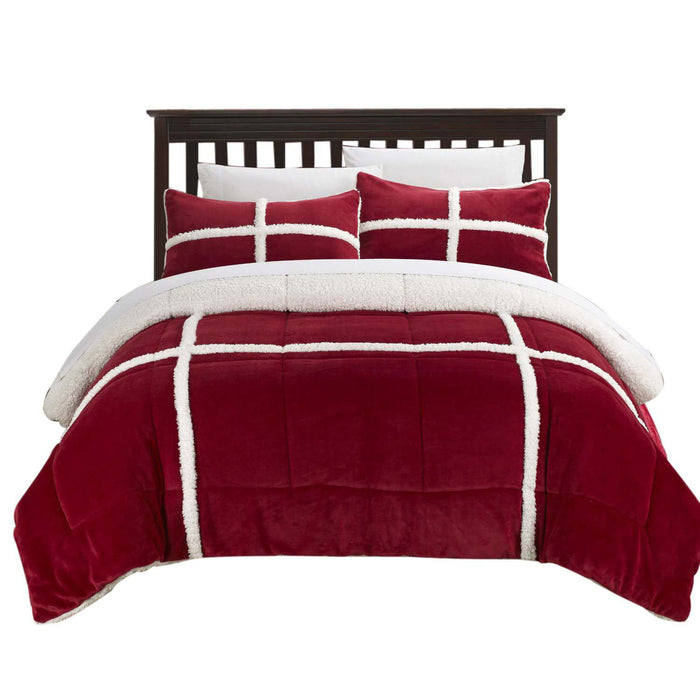 Chic Home Camille Soft Plush Microsuede Chloe Sherpa Lined 3 Pieces Comforter Set - King 104x92, Red - King