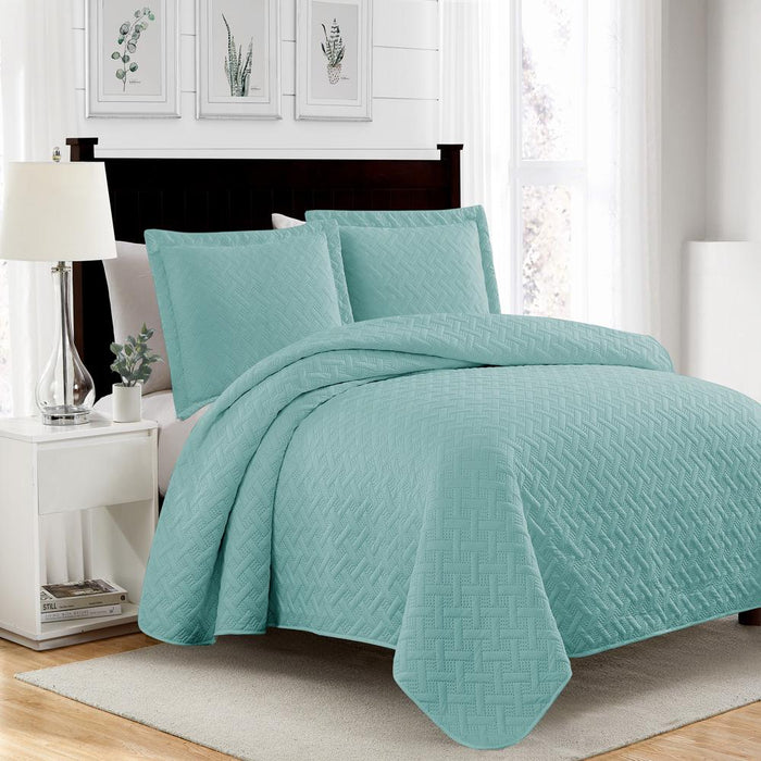 RT Designers Collection Bella 3pc Pinsonic Premium Quality All Year Round Quilt Set for Revitalize Bedroom King Aqua - King