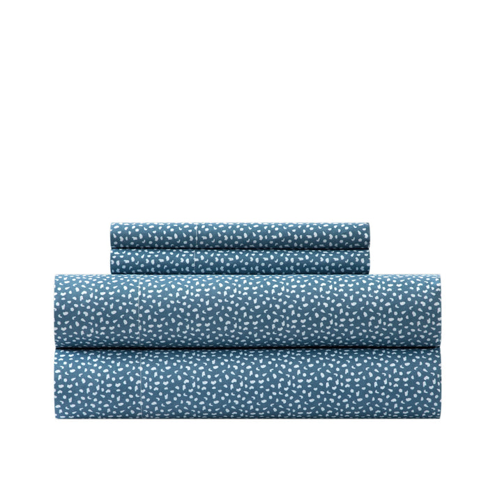 Chic Home Raven Sheet Set Solid Color With White Spots Animal Pattern Print Design - Includes 1 Flat, 1 Fitted Sheet, and 1 Pillowcase - 3 Piece - Twin 66x102", Blue - Blue