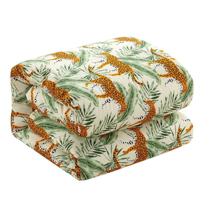 NY&C Home Safari 8 Piece Comforter Set Big Cat Jungle Themed Pattern Print Bed In A Bag Bedding - Sheets Pillowcases Decorative Pillows Shams Included, King - King