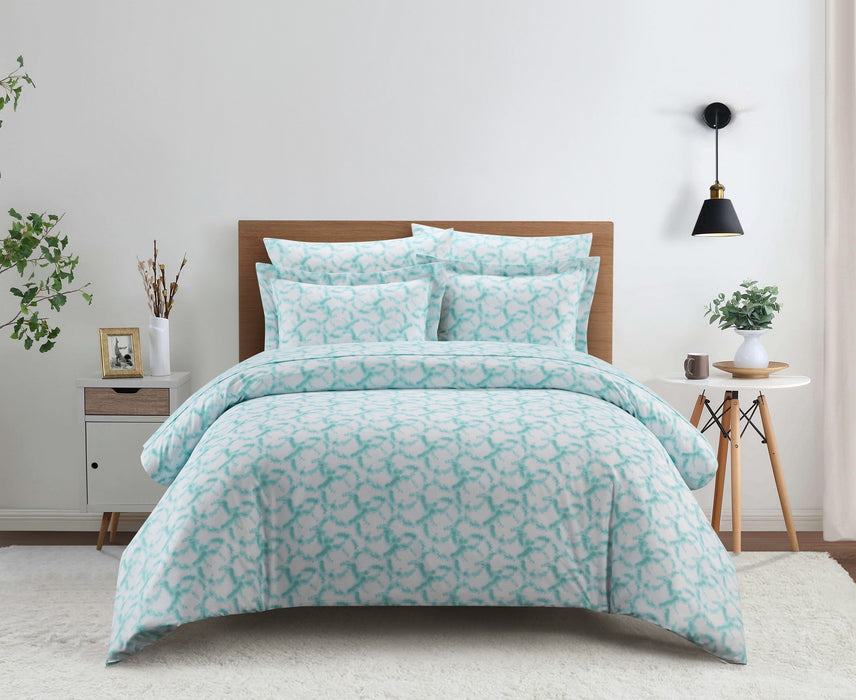 Chic Home Chrisley Duvet Cover Set Contemporary Watercolor Overlapping Rings Pattern Print Design Bed In A Bag Bedding - Sheets Pillowcases Pillow Shams Included - 7 Piece - King 104x90", Aqua - King