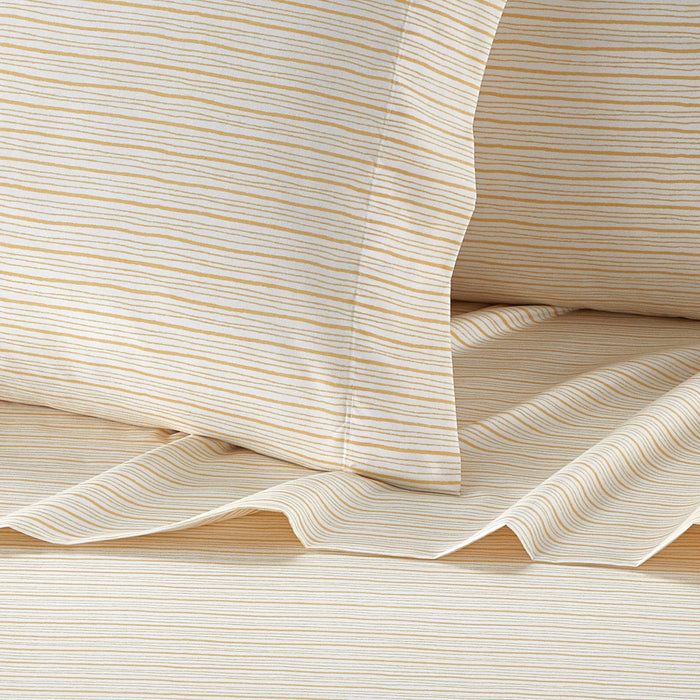 NY&C Home Samara 4 Piece Sheet Set Super Soft Unique Striped Pattern Print Design – Includes 1 Flat, 1 Fitted Sheet, and 2 Pillowcases,King , Yellow - Yellow