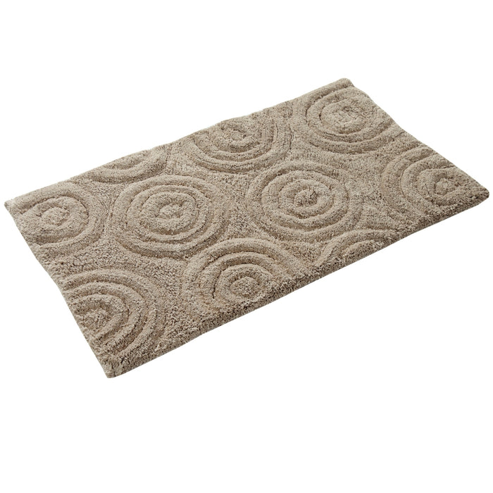 Knightsbridge Beautiful Circle Design Premium Quality Year Round Cotton With Non-Skid Back Bath Rug 17" X 24" Stone - 17" X 24"