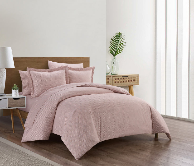 Chic Home Laurel Duvet Cover Set Graphic Herringbone Pattern Print Design Bedding - Pillow Shams Included - 3 Piece - Queen 90x90", Blush - Queen
