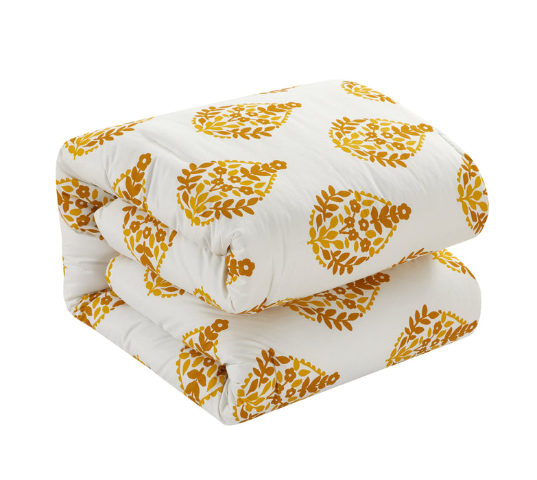 Chic Home Amelia 7 Piece Duvet Cover Set Floral Medallion Print Design Bed In A Bag Bedding with Zipper Closure King Yellow - King