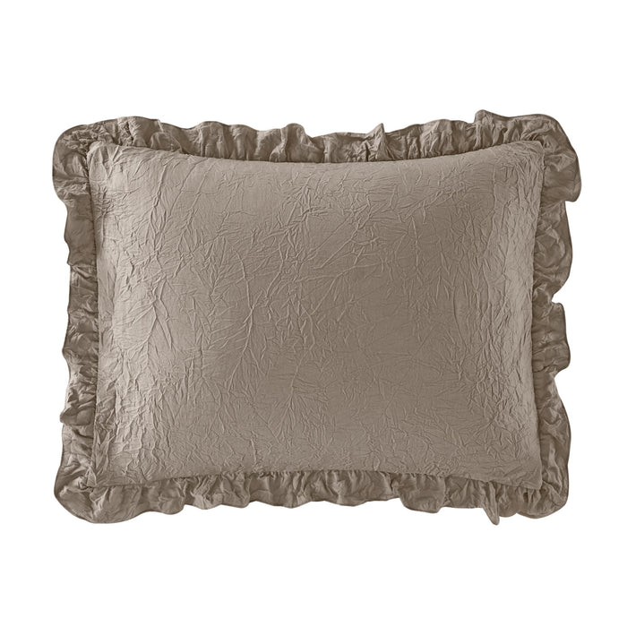 Chic Home Ashford Quilt Set Crinkle Crush Ruffled Drop Design Bed In A Bag Bedding - Sheets Pillowcases Pillow Shams Included - 7 Piece - King 80x76", Taupe - King