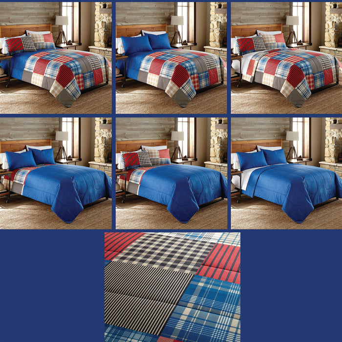 Micro Flannel 6 in 1 Comforter Set, Twin, Berry Patch Plaid - Twin,Berry Patch Plaid