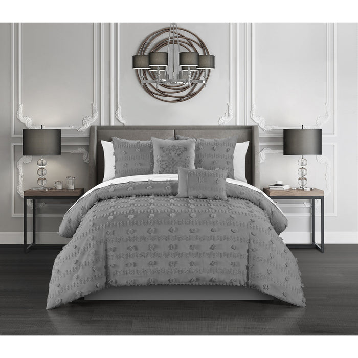 Chic Home Ahtisa Comforter Set Jacquard Floral Applique Design Bedding Grey, King - King