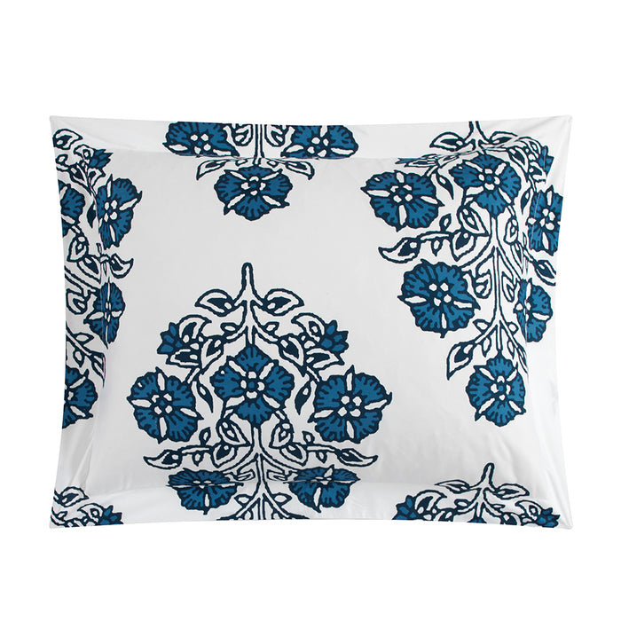 Chic Home Yazmin 7 Piece Duvet Cover Set Large Scale Floral Medallion Print Design Bed In A Bag Bedding Queen Blue - Queen