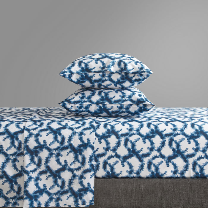 Chic Home Amira Sheet Set Watercolor Overlapping Rings Pattern Print Design - Includes 1 Flat, 1 Fitted Sheet, and 2 Pillowcases - 4 Piece - Queen 90x102", Navy - Navy