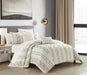 NY&C Home Desiree 5 Piece Cotton Comforter Set Contemporary Striped Clip Jacquard Bedding - Decorative Pillows Shams Included, Queen, Beige - Queen