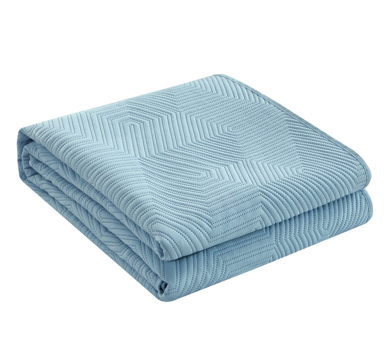 NY&C Home Ridge 7 Piece Quilt Set Contemporary Y-Shaped Geometric Pattern Bed In A Bag Bedding - Sheets Pillowcases Pillow Shams Included, , Blue, King - King